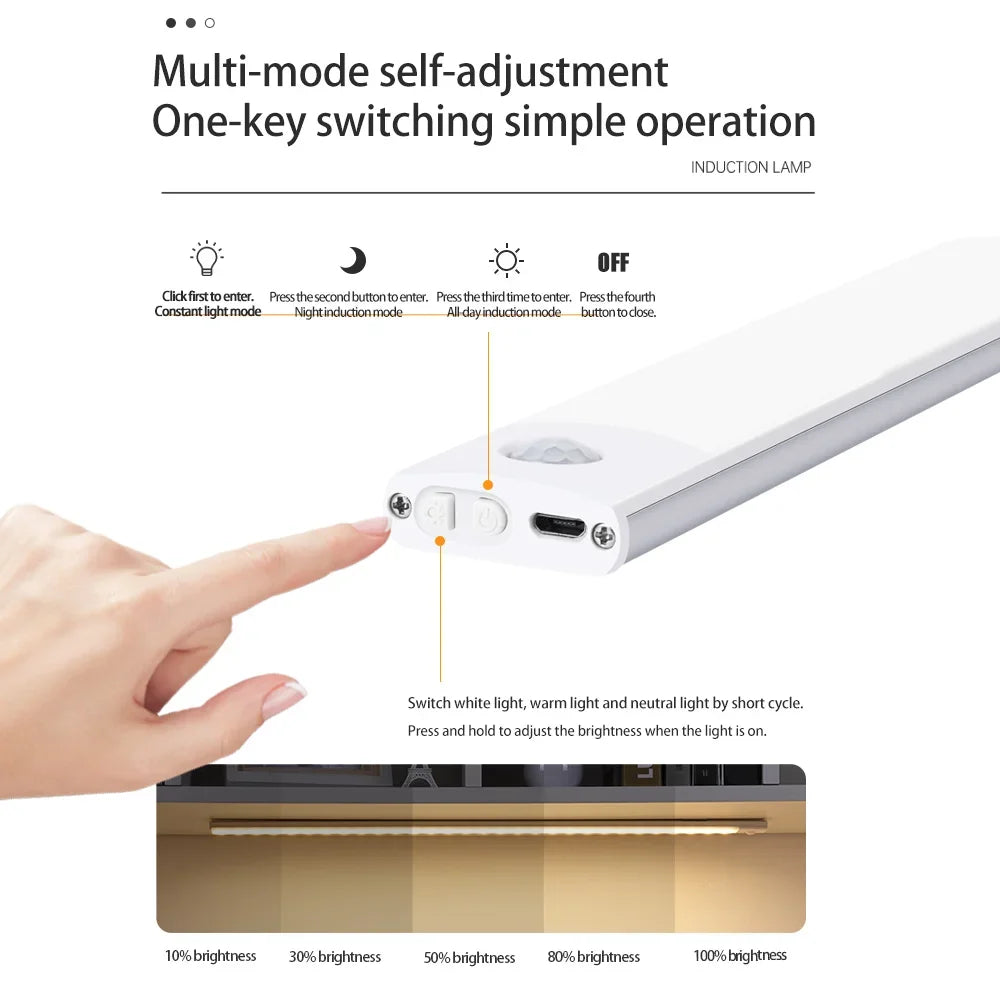 Slim Magnetic LED Strip Light – Motion Sensor, USB Rechargeable, 3-Color