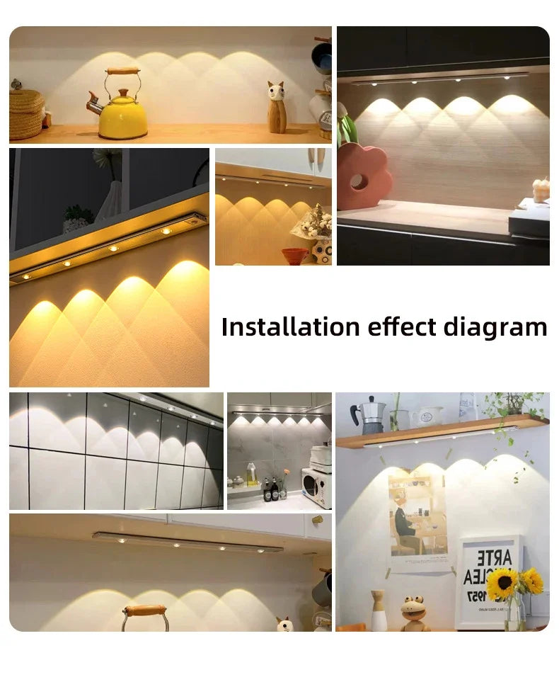Wireless Motion Sensor LED Cabinet Light – 3 Color Temps, USB Rechargeable