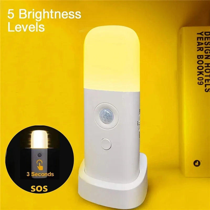 Motion Sensor Night Light Indoor USB Rechargeable Dimmable LED Light Portable Motion Activated Night Lamp for Kids Room Bedroom