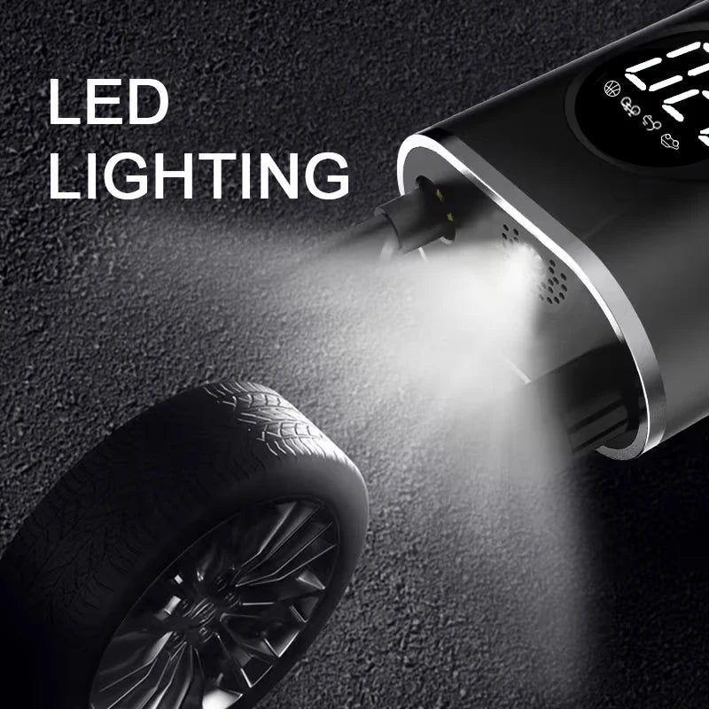 Wireless Tire Inflator – Lithium Battery Air Pump with LED Light & USB Charging Port