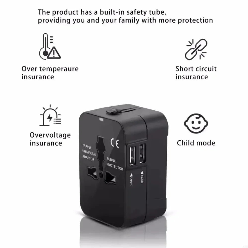 Universal Travel AC Power Adapter with Dual USB Ports – EU/US/UK/AU