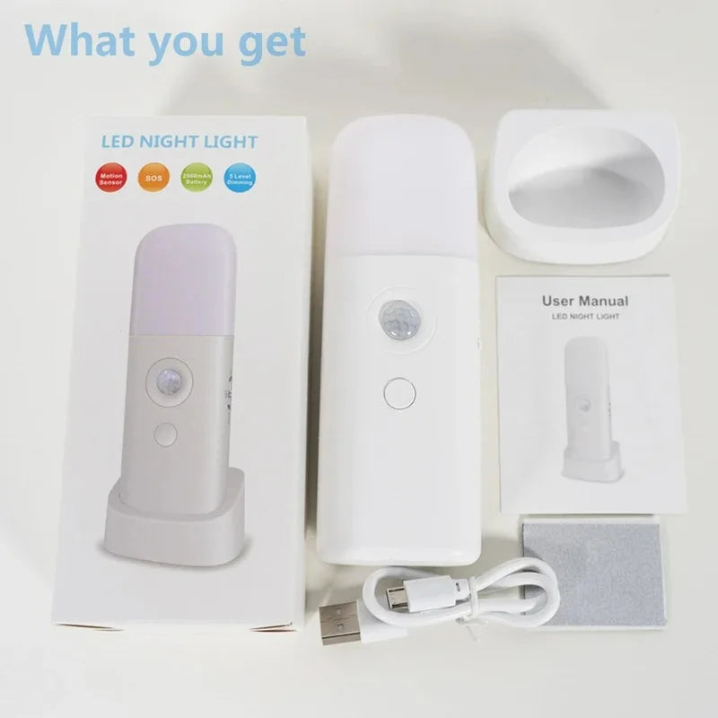 Motion Sensor Night Light Indoor USB Rechargeable Dimmable LED Light Portable Motion Activated Night Lamp for Kids Room Bedroom