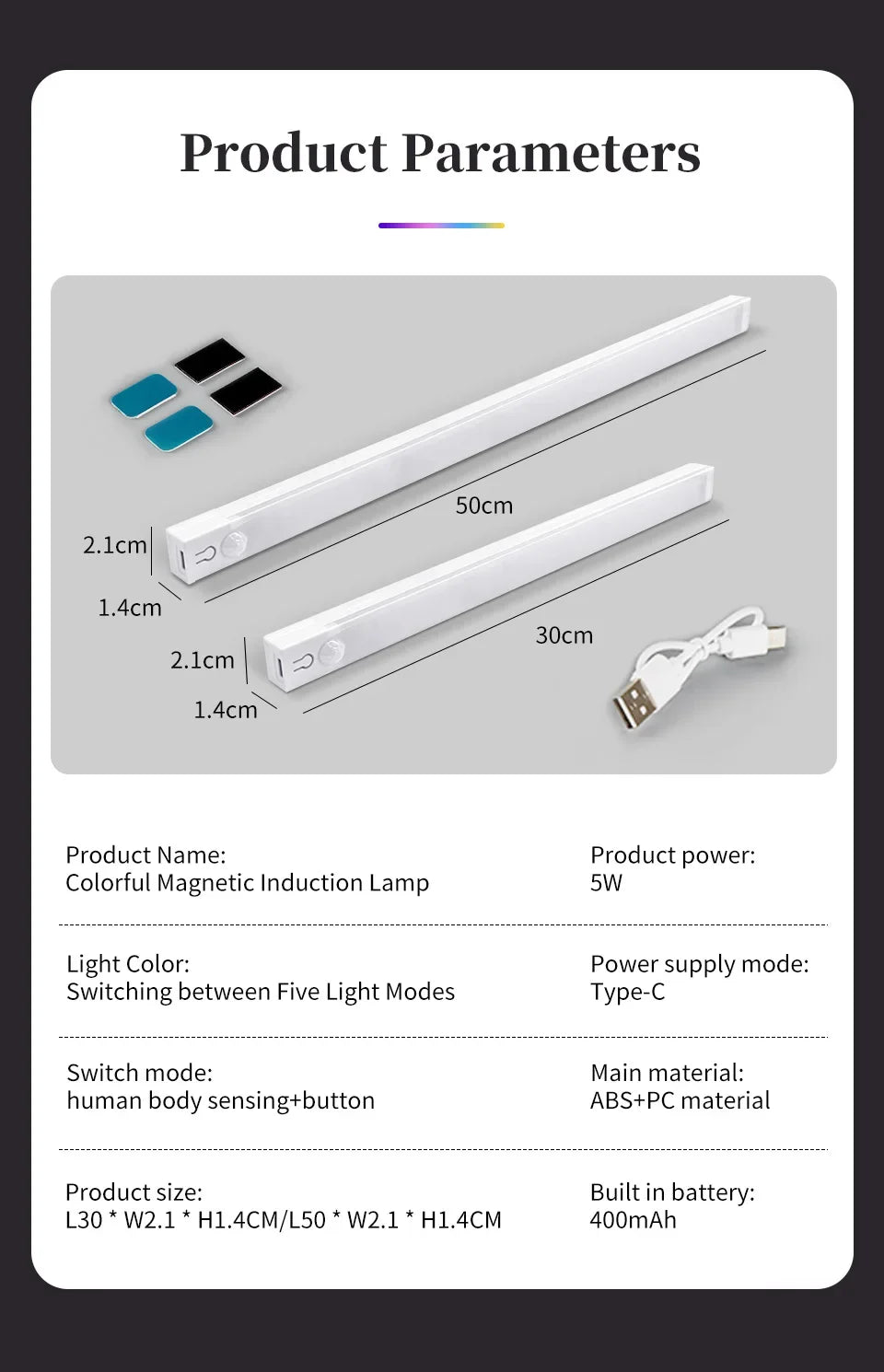 RGB Motion Sensor LED Light Bar – 5 Modes, Rechargeable, Gaming & Decor