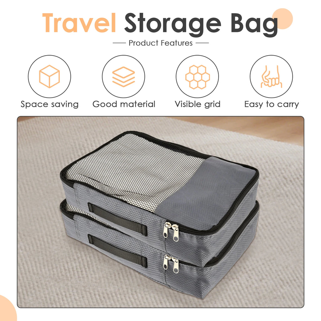 4-Piece Oxford Packing Cubes with Shoe Bag – Waterproof Mesh Travel Luggage Organizer