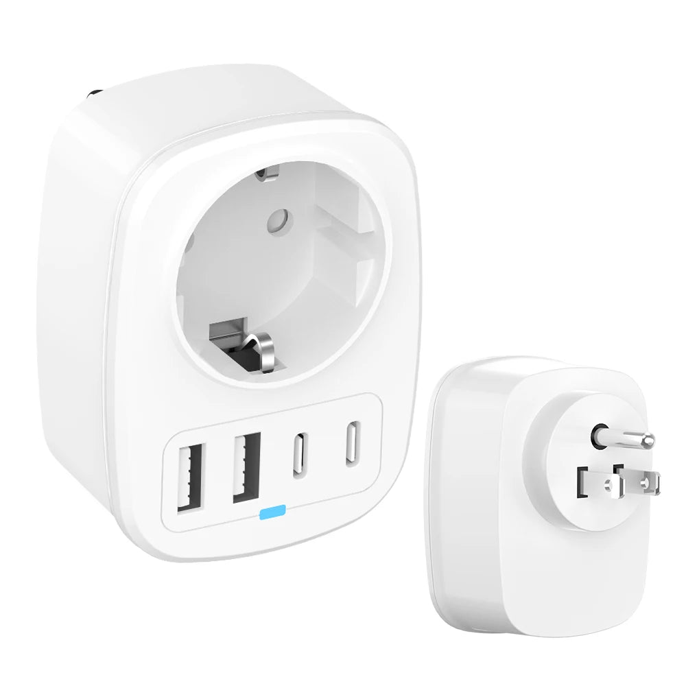All-in-One Travel Adapter EU/UK/US/AU with 2 USB + 2 Type-C Ports