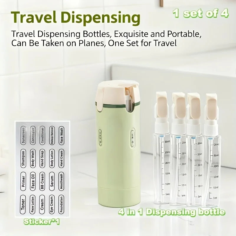 4-in-1 Travel Toiletry Dispenser Bottle Set with Labels