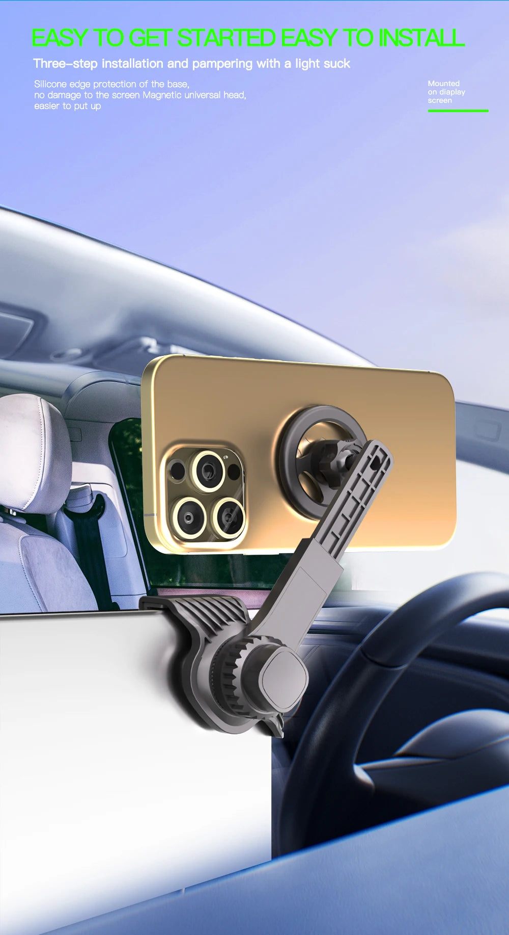 Magnetic Car Phone Holder | 360° Rotation | Foldable Dashboard Mount