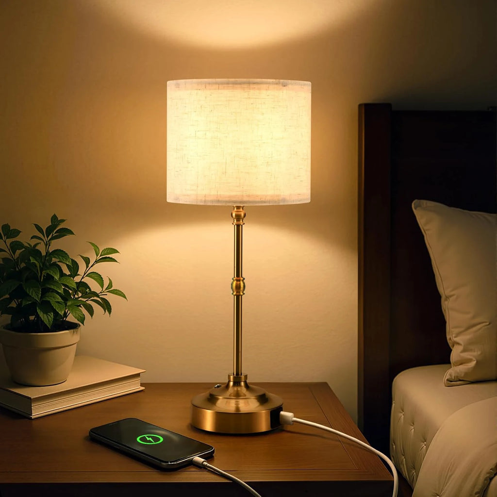Cordless Table Lamp with Fabric Shade – 3-Level Touch Dimming, Rechargeable