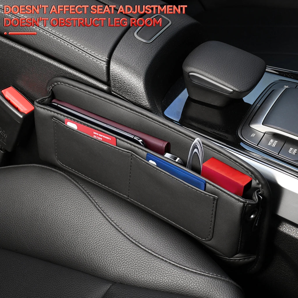 Car Seat Gap Filler Organizer | PU Leather | Dual USB Holes | Console Side Pocket