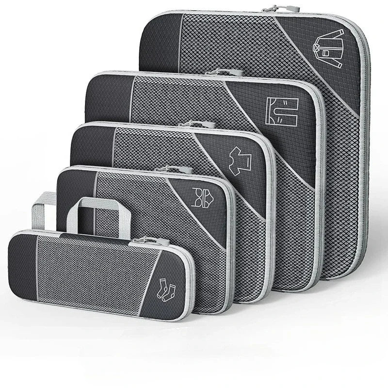 5-Piece Mesh Compression Packing Cubes – Lightweight Travel Organizer Set for Suitcases