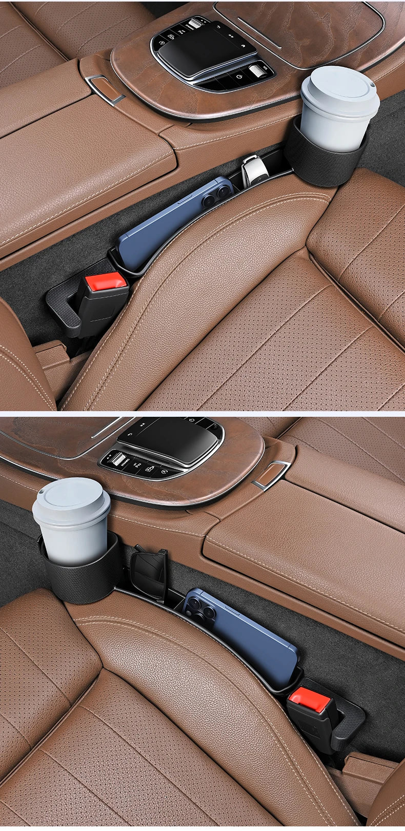 Car Seat Gap Filler Organizer | Cup Holder & Hook | TPE | 2-Pack