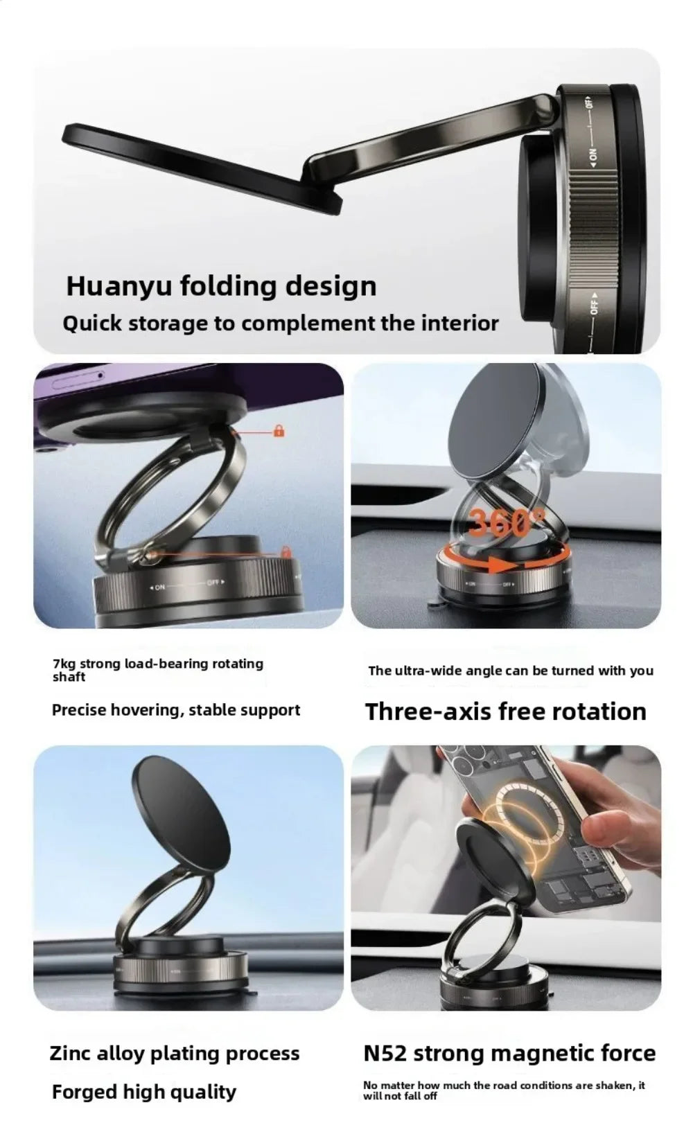 Magnetic Car Phone Holder – 360° Rotatable & Foldable Mount, Universal Compatibility