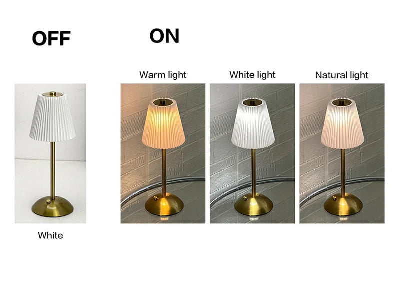 Small Pleated Fabric Shade Cordless Table Lamp – Touch Control, USB Rechargeable