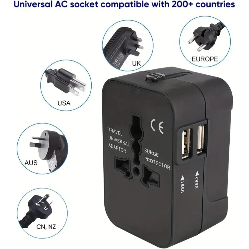 Universal Travel Adapter with Dual USB Ports – UK/US/AU to EU Plug Converter