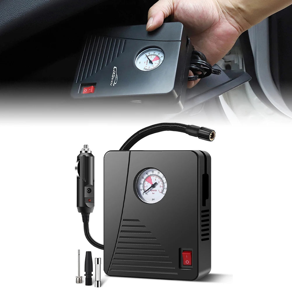 12V Portable Tire Inflator with LED Flashlight – 100 PSI Air Pump for Cars, Bikes & Sports