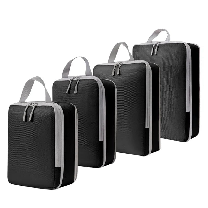 4-Piece Compression Packing Cubes Set – Waterproof Travel Luggage Organizers (S/M/L/XL)