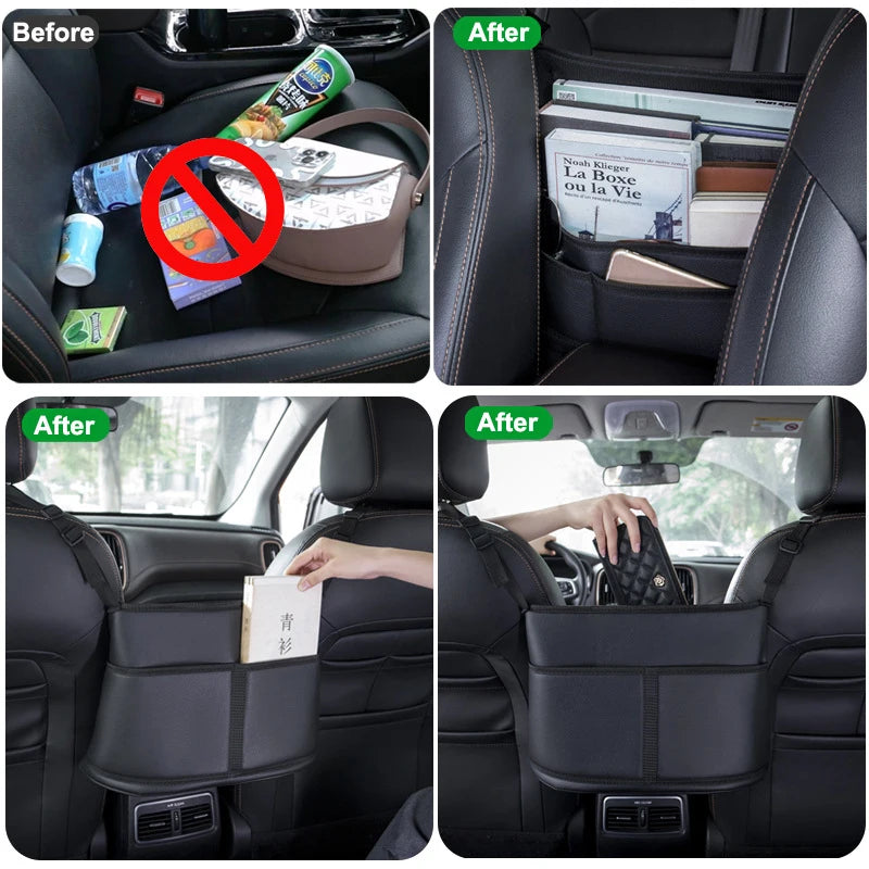 PU Leather Car Console Organizer – Seat Gap Filler & Handbag Holder for Front Seats