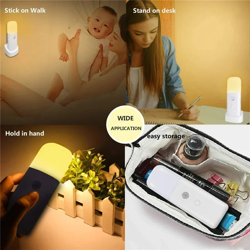 Motion Sensor Night Light Indoor USB Rechargeable Dimmable LED Light Portable Motion Activated Night Lamp for Kids Room Bedroom