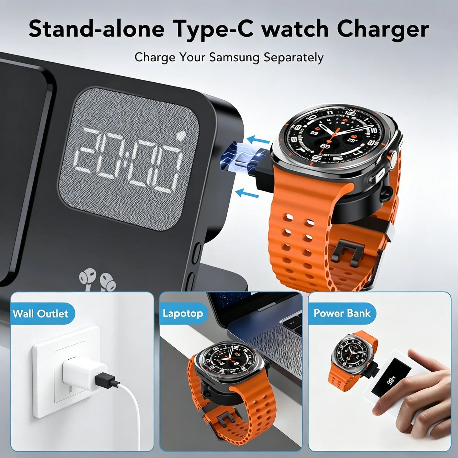4-in-1 Wireless Charging Station with Alarm Clock Samsung