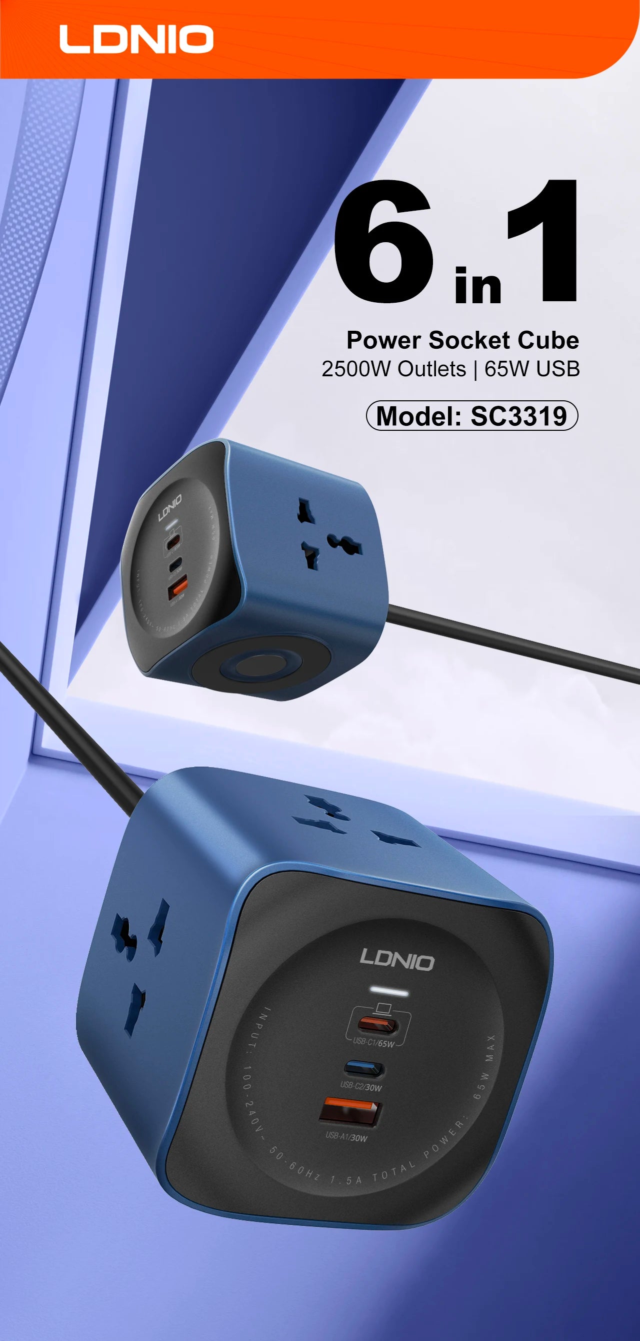LDNIO Universal Travel Adapter EU/KR to UK/US/AU Plug Converter