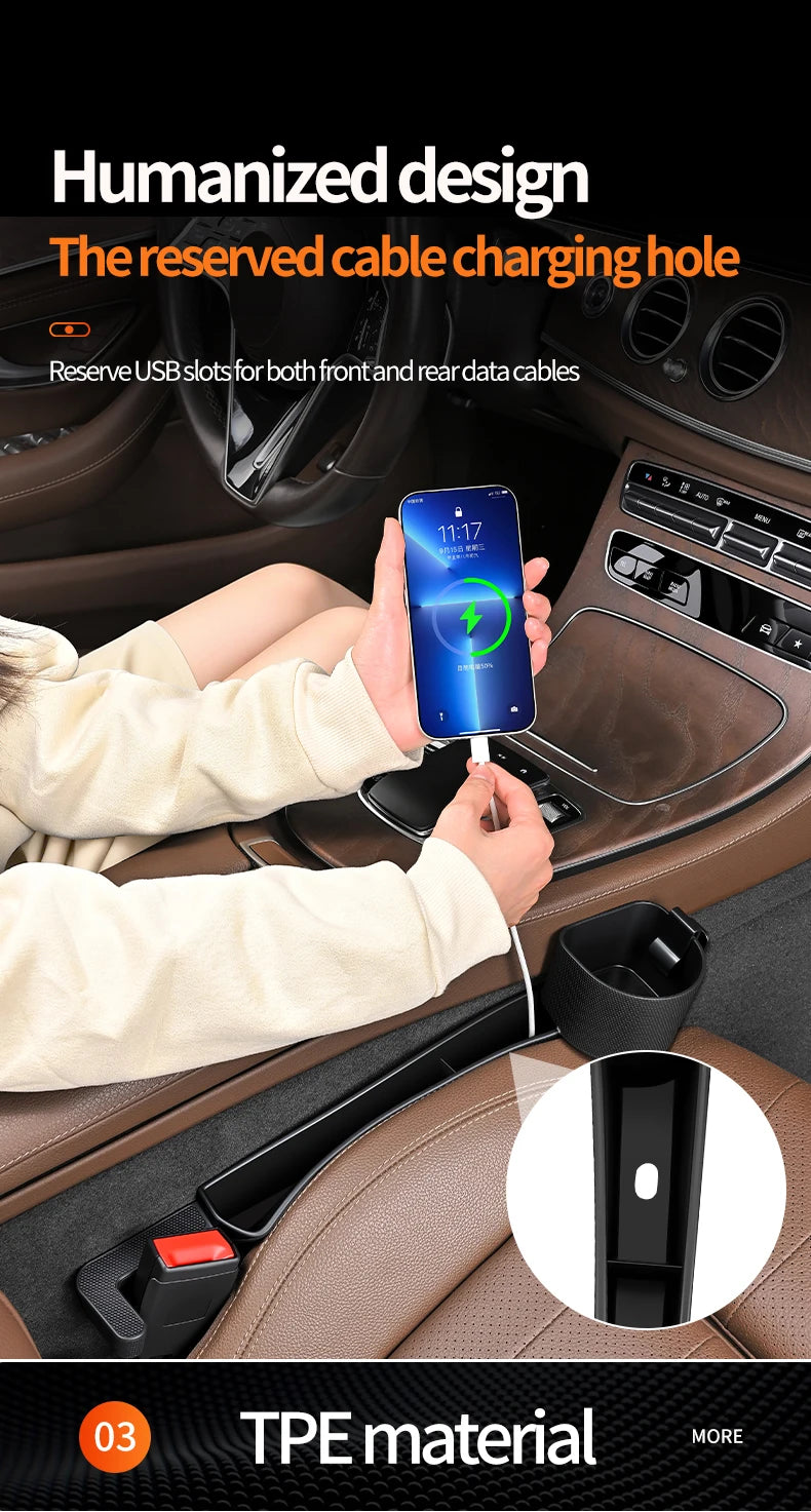 Car Seat Gap Filler Organizer | Cup Holder & Hook | TPE | 2-Pack
