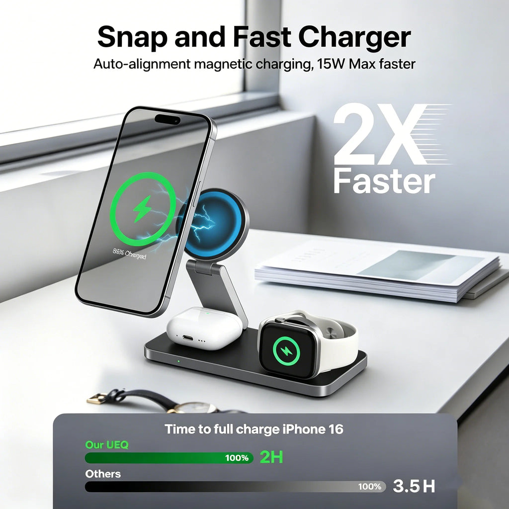 Foldable 3-in-1 Magnetic Wireless Charging Station