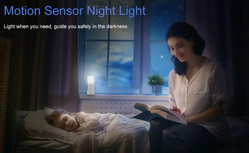 Motion Sensor Night Light Indoor USB Rechargeable Dimmable LED Light Portable Motion Activated Night Lamp for Kids Room Bedroom