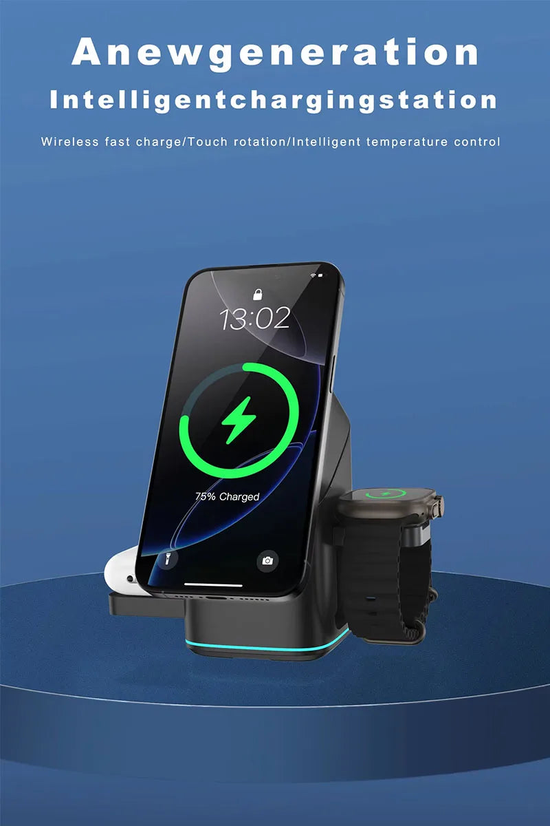 Qi2 3-in-1 Magnetic Wireless Charger with Auto-Rotation