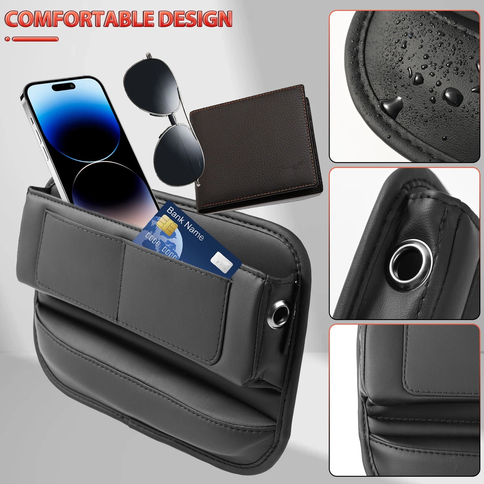 Car Seat Gap Filler Organizer | PU Leather | Dual USB Holes | Console Side Pocket