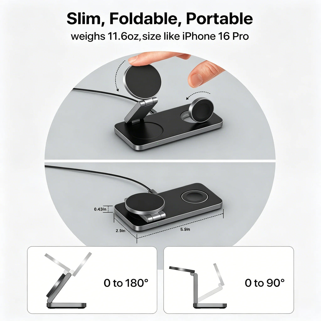 Foldable 3-in-1 Magnetic Wireless Charging Station