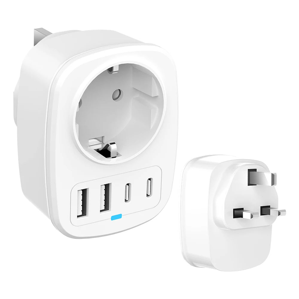 All-in-One Travel Adapter EU/UK/US/AU with 2 USB + 2 Type-C Ports