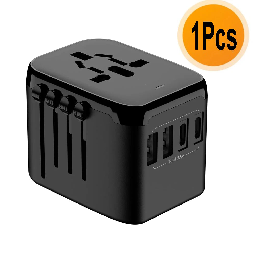 All-in-One Universal Travel Adapter – 2 USB-A + 2 USB-C, 2000W, EU/UK/US/AU Plug