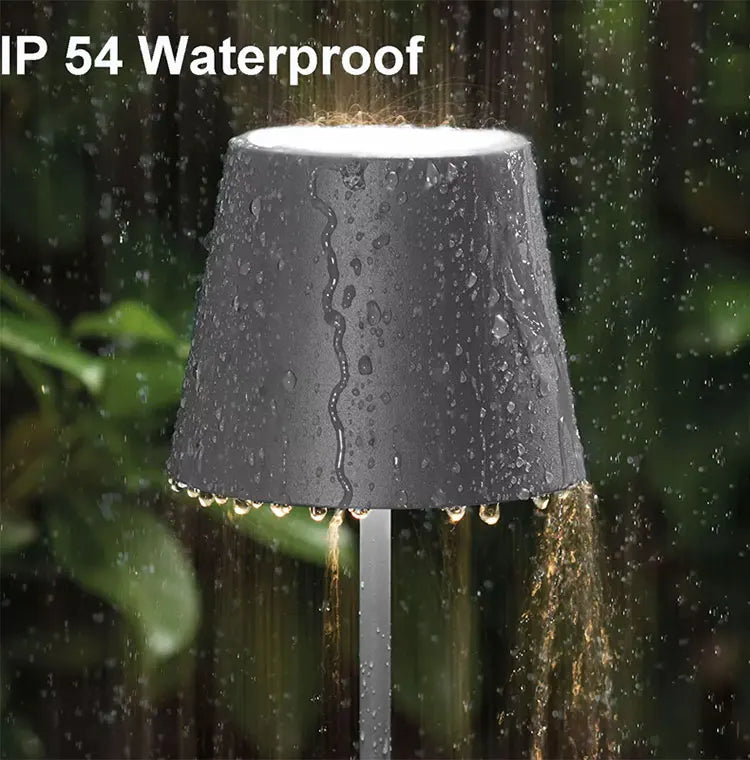 IP54 Waterproof Cordless Table Lamp – Touch Dimming, USB Rechargeable, Hotel Style