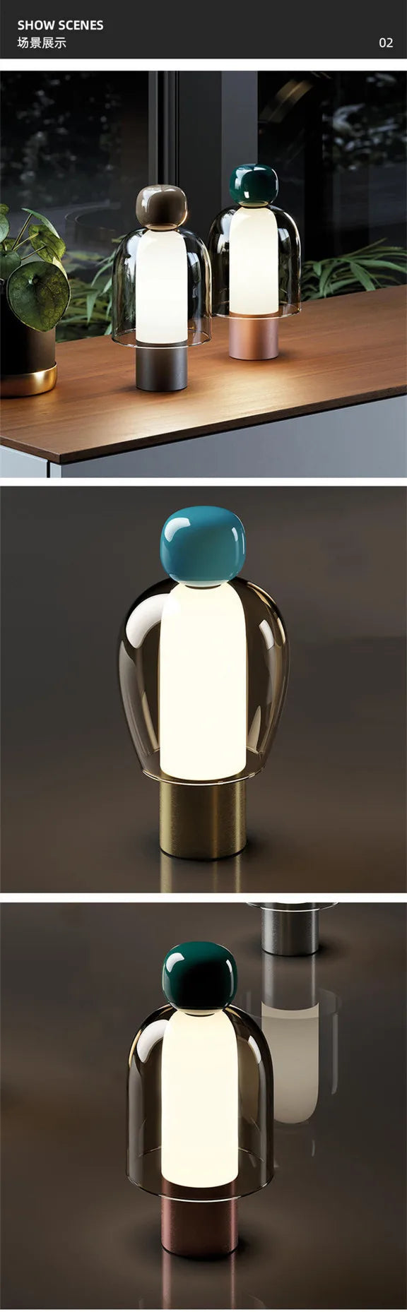 Nordic Glass Cordless Table Lamp – Rechargeable Bedside Desk Light