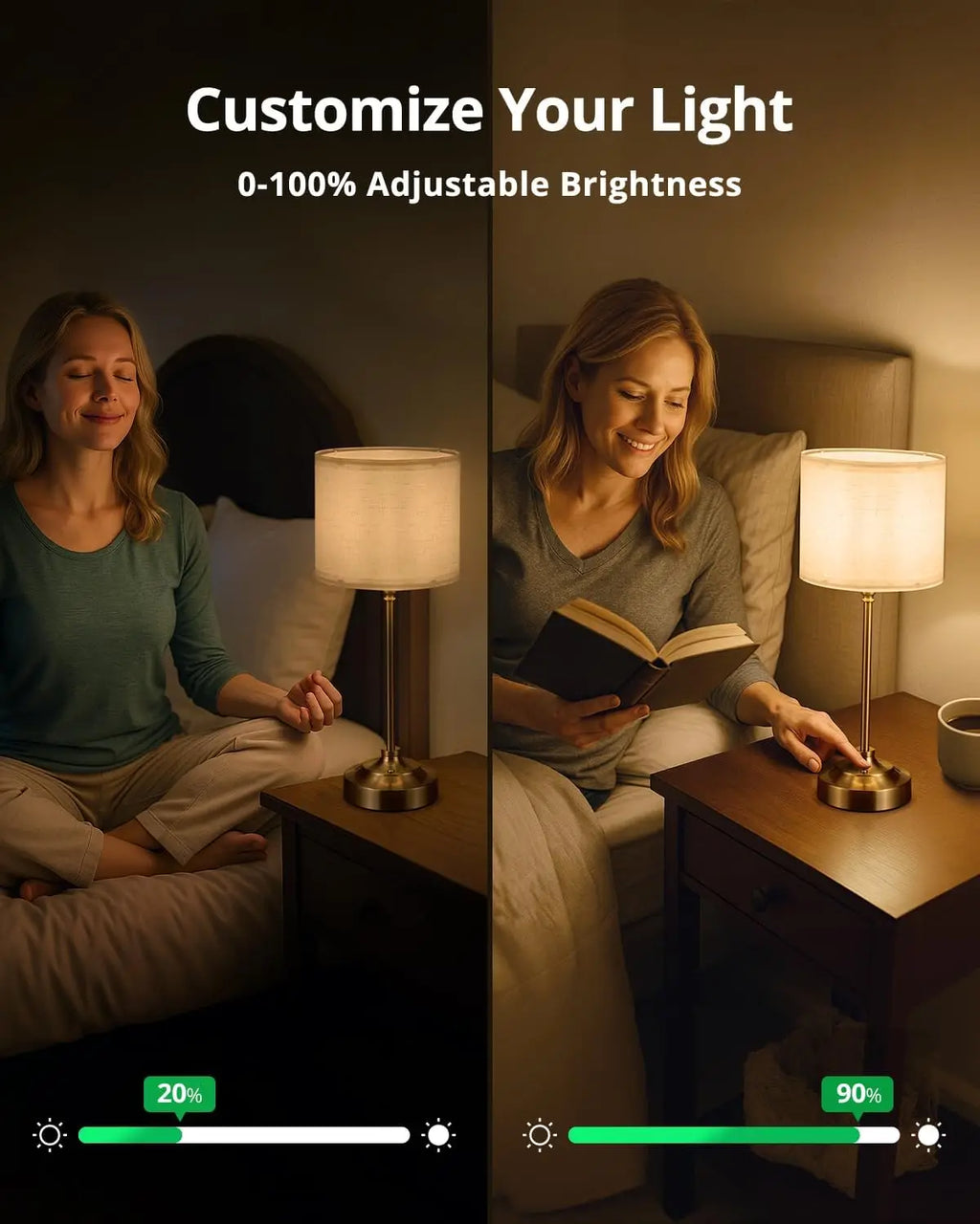 Cordless Table Lamp with Fabric Shade – 3-Level Touch Dimming, Rechargeable