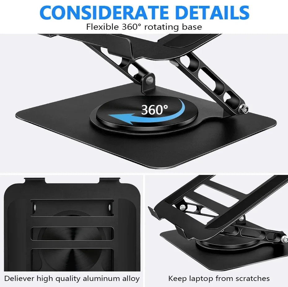 Foldable Laptop Stand – 360° Rotating Base, Adjustable & Ergonomic