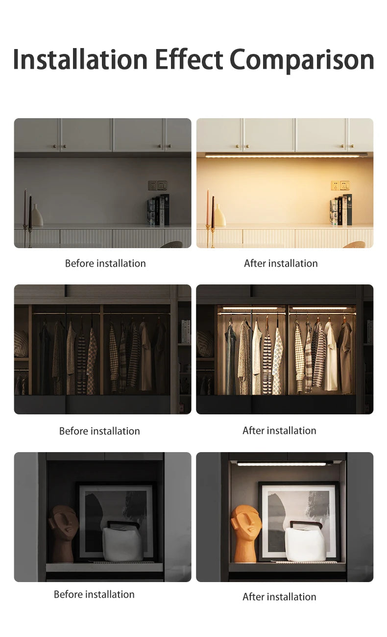 Aluminum Motion Sensor LED Cabinet Light – 3-in-1 Color, Magnetic Mount