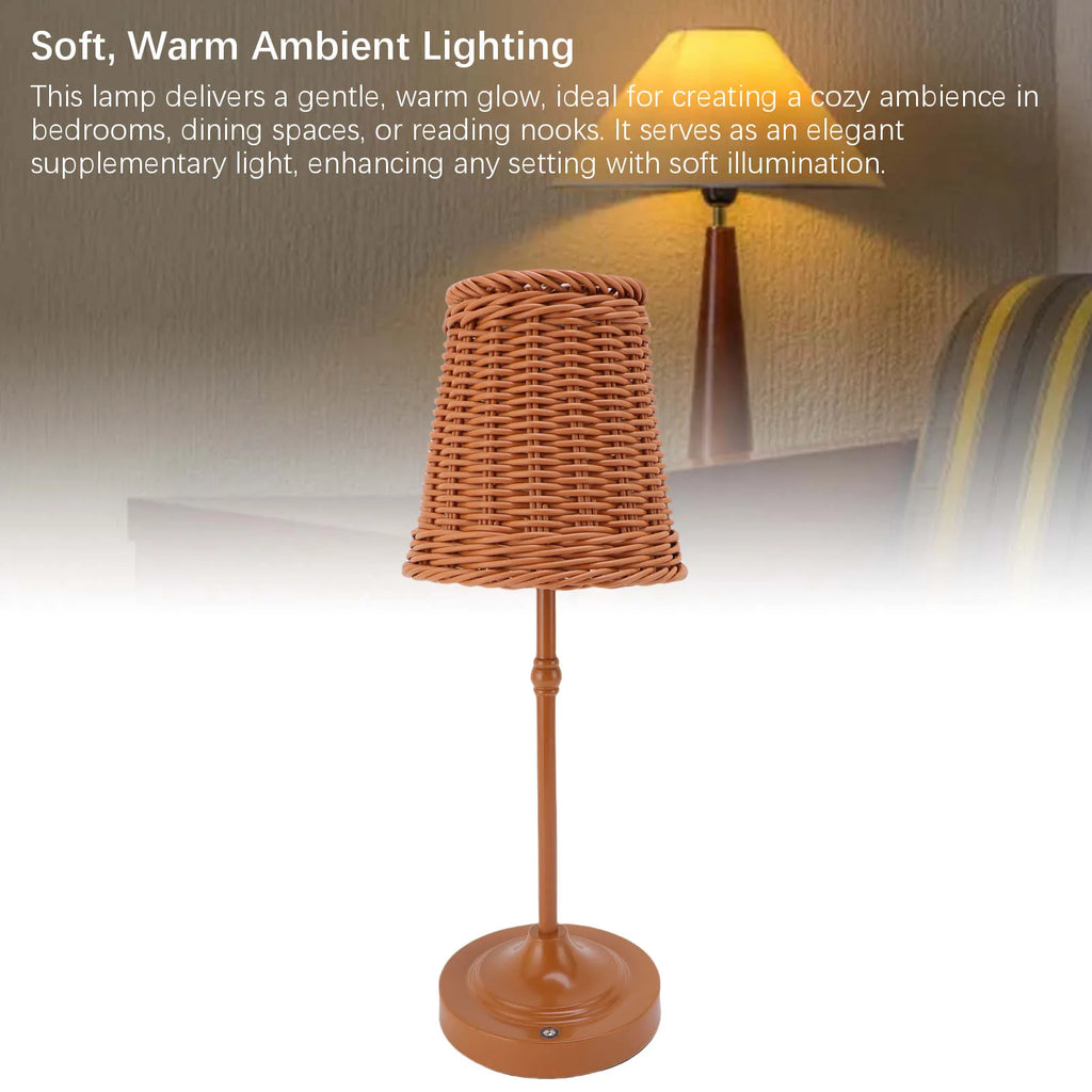 Rattan Cordless Table Lamp – Dimmable LED, Touch Control, Indoor & Outdoor