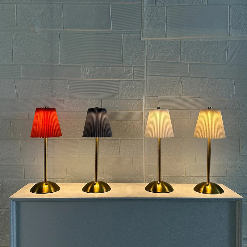 Small Pleated Fabric Shade Cordless Table Lamp – Touch Control, USB Rechargeable