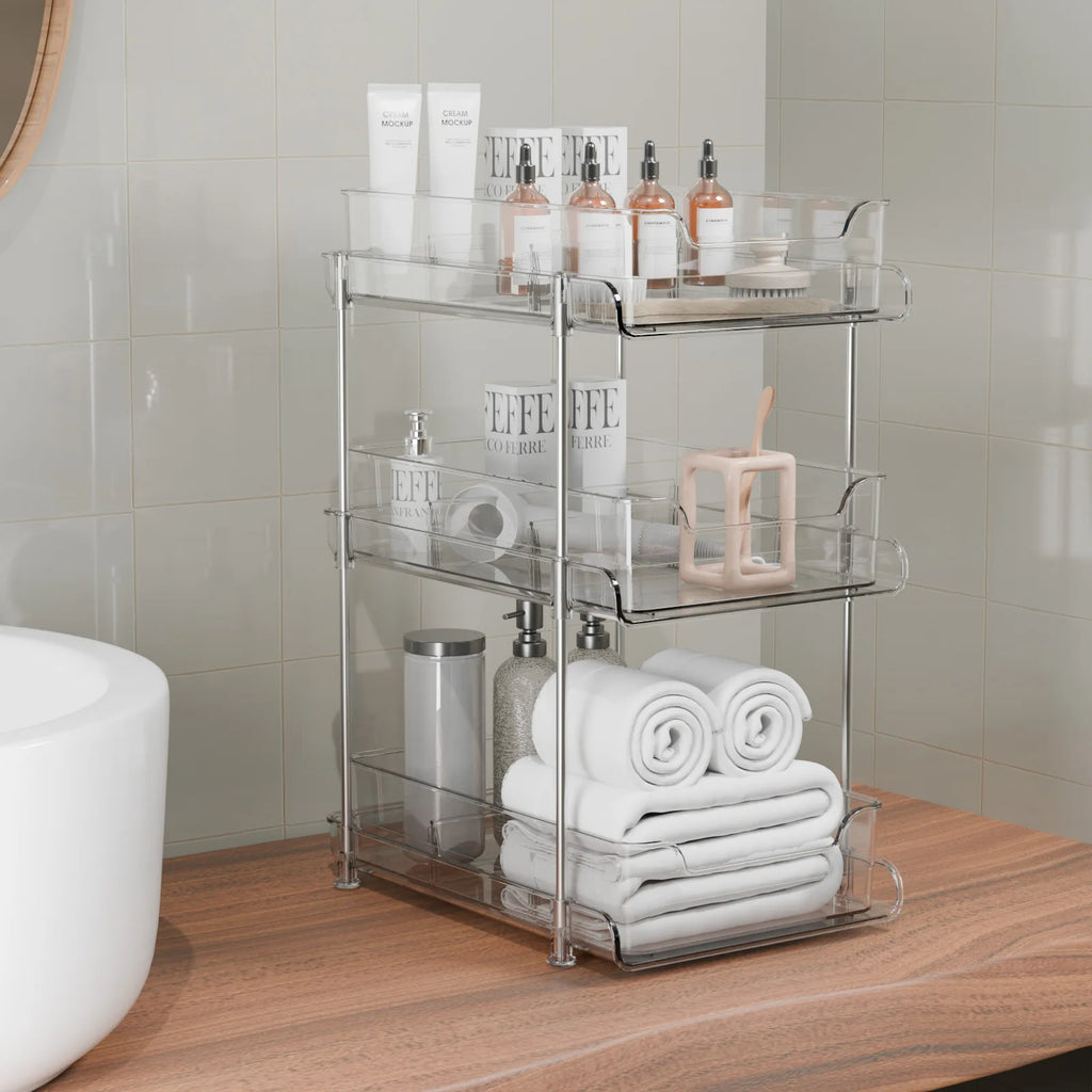 2-Tier Under-Sink Organizer – Sliding Acrylic Cabinet Basket for Kitchen & Bathroom