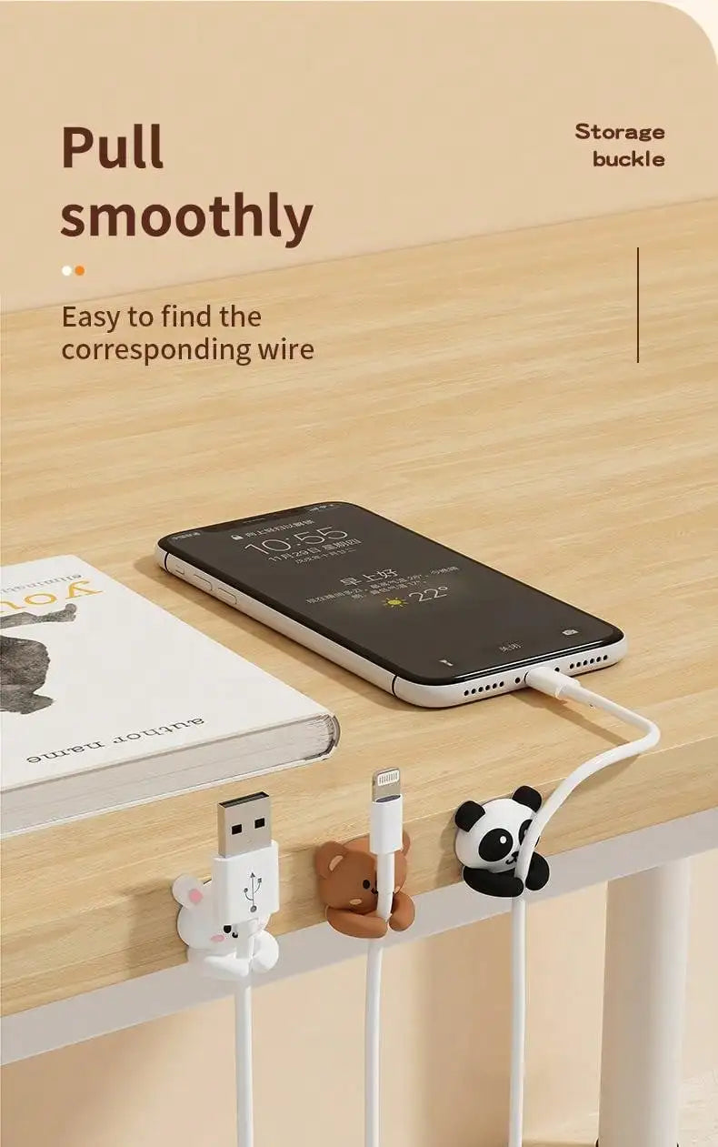 Cute Self-Adhesive Desktop Cable Winder Clips & Cord Holder