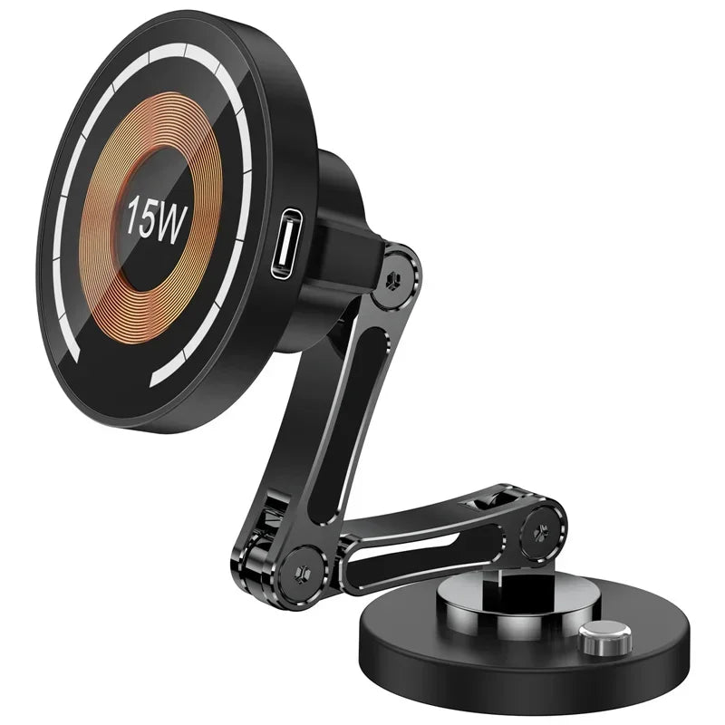 Magnetic Car Phone Mount – 15W Wireless Charging, Compatible with iPhone 12–15