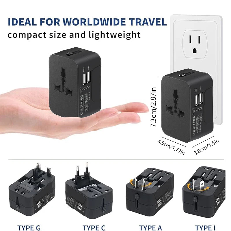Universal Travel Adapter – Dual USB or USB-C, 150+ Countries, EU/UK/US/AU Plug