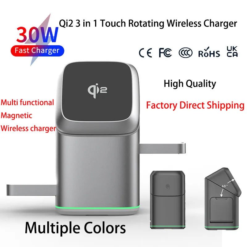 Qi2 3-in-1 Magnetic Wireless Charger with Auto-Rotation