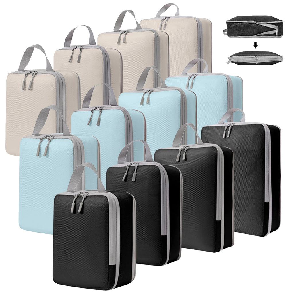 4-Piece Compression Packing Cubes Set – Waterproof Travel Luggage Organizers (S/M/L/XL)
