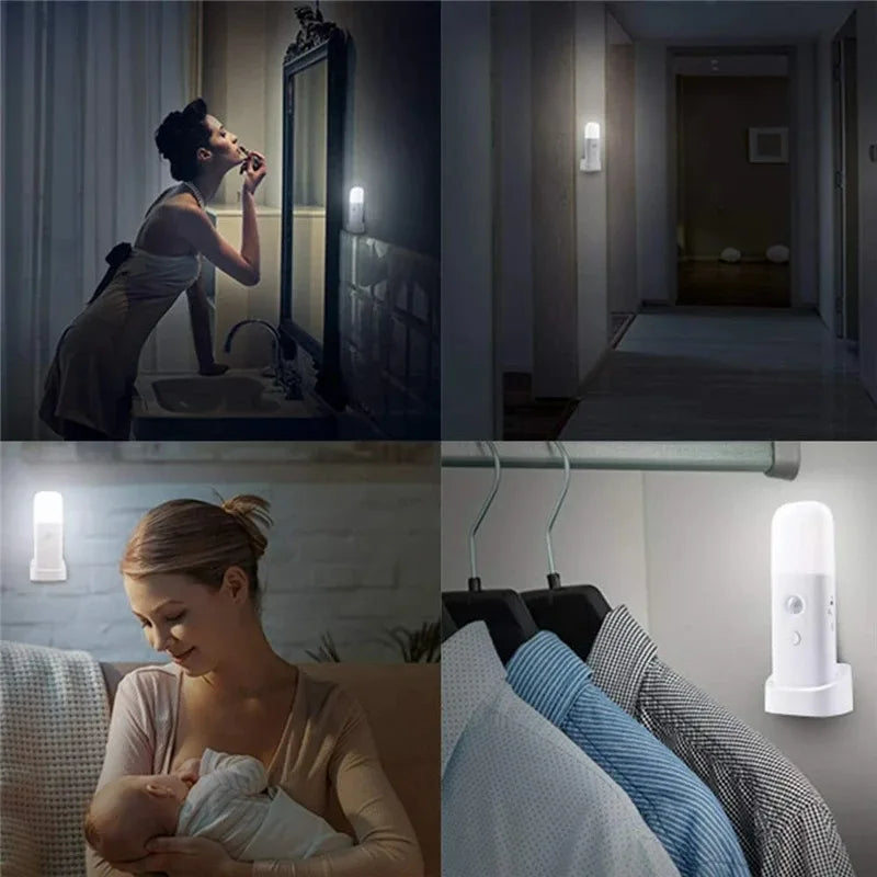 Motion Sensor Night Light Indoor USB Rechargeable Dimmable LED Light Portable Motion Activated Night Lamp for Kids Room Bedroom