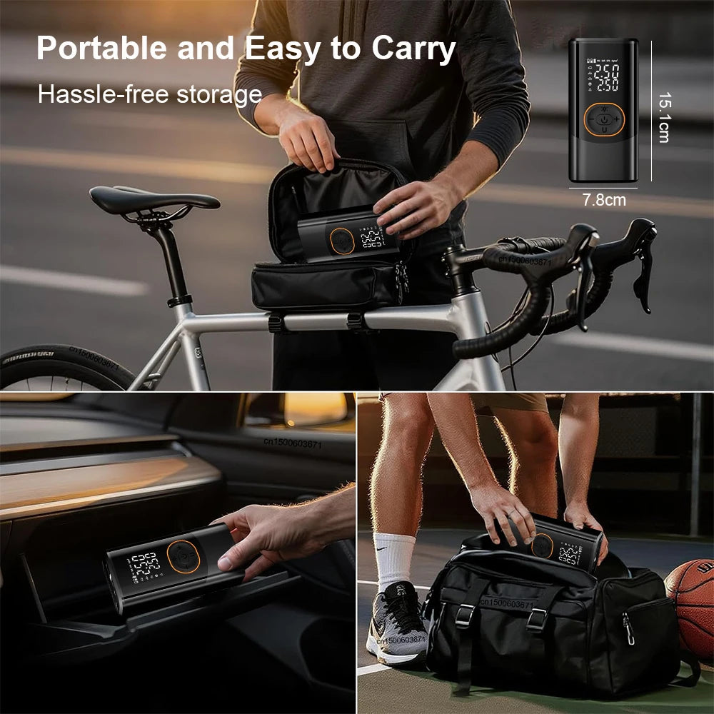 Cordless Tire Inflator – Dual LED Display, 4 Preset Modes, Auto Shut-Off, Fast Inflation