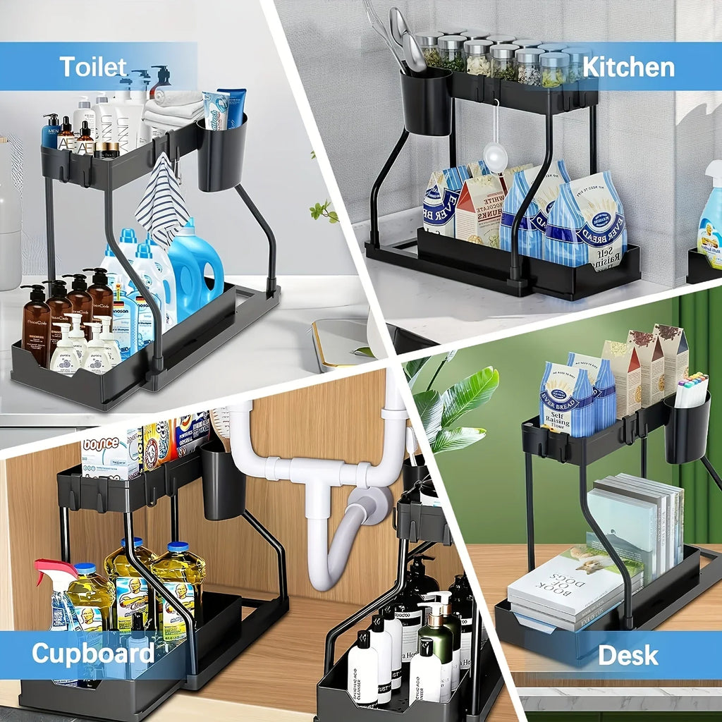 2-Tier Pull-Out Under-Sink Organizer – Large Capacity Drawer Storage Box for Kitchen & Bathroom