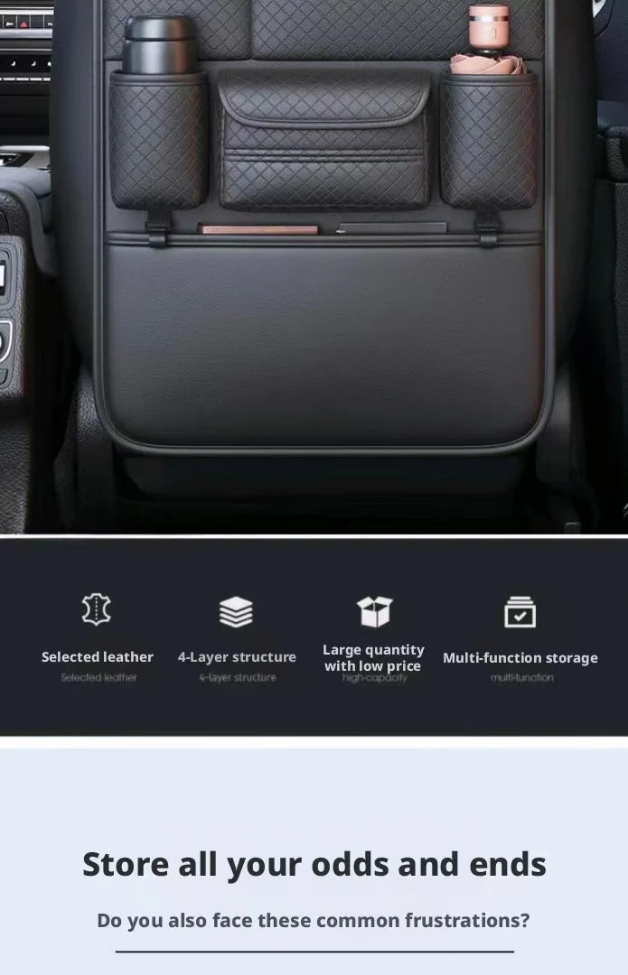 High-Capacity Car Seat Gap Organizer | Built-In Cup Holder | Premium PU | Universal Fit