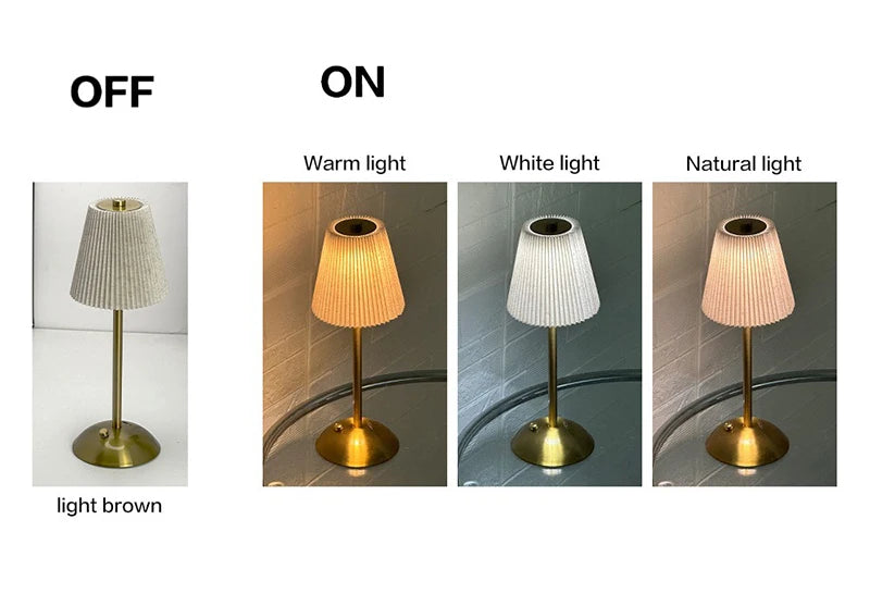 Small Pleated Fabric Shade Cordless Table Lamp – Touch Control, USB Rechargeable